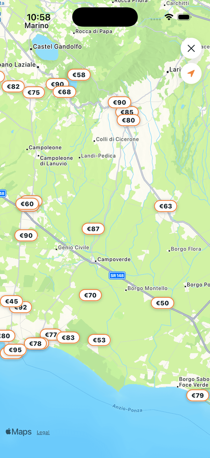 Places to stay shown on the map near Rome
